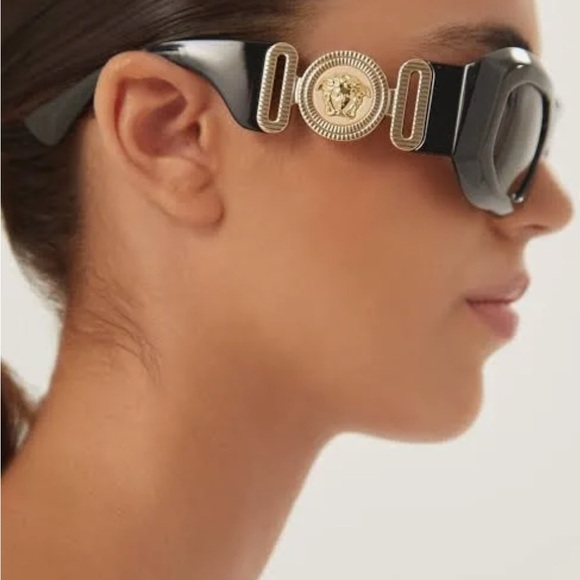 Versace Men's Sunglasses with Black Frame and Gold Medusa Detail - Picture 1 of 4